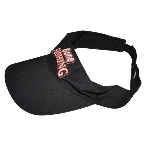 Gone Fishing Black Embroidered Adjustable Visor Hat Outdoor Sports Dad Cap - Picture 2 of 4